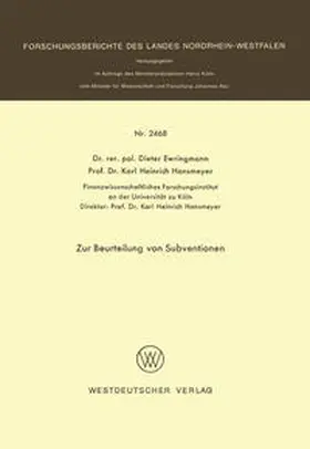 Ewringmann |  Zur Beurteilung von Subventionen | eBook | Sack Fachmedien