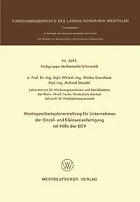 Eversheim |  Montagearbeitsplanerstellung für Unternehmen der Einzel- und Kleinserienfertigung mit Hilfe der EDV | eBook | Sack Fachmedien