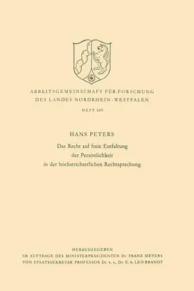 Peters |  Peters, H: Recht auf freie Entfaltung der Persönlichkeit in | Buch |  Sack Fachmedien