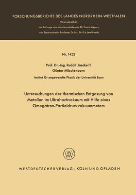 Jaeckel | Jaeckel, R: Untersuchungen der thermischen Entgasung von Met | Buch | 978-3-322-98284-1 | sack.de