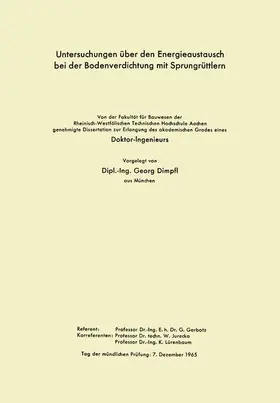 Dimpfl |  Untersuchungen über den Energieaustausch bei der Bodenverdichtung mit Sprungrüttlern | Buch |  Sack Fachmedien