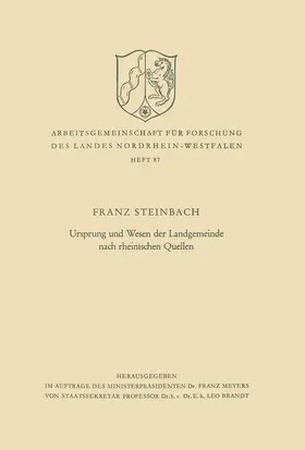Steinbach |  Ursprung und Wesen der Landgemeinde nach rheinischen Quellen | Buch |  Sack Fachmedien