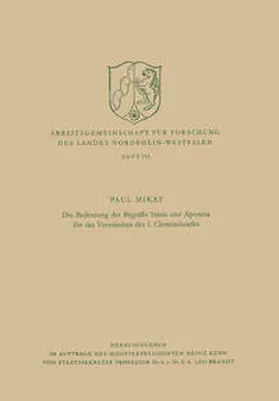 Mikat | Die Bedeutung der Begriffe Stasis und Aponoia für das Verständnis des 1. Clemensbriefes | E-Book | www.sack.de