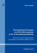 Vasylchuk |  Entscheidungswirkungen von ESG-Informationen in der Unternehmenspublizität | Buch |  Sack Fachmedien