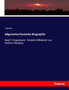 Various |  Allgemeine Deutsche Biographie | Buch |  Sack Fachmedien