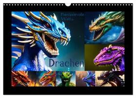 Krüger | Phantasievolle Welt der Drachen (Wandkalender 2024 DIN A3 quer), CALVENDO Monatskalender | Sonstiges | 978-3-383-68350-3 | sack.de