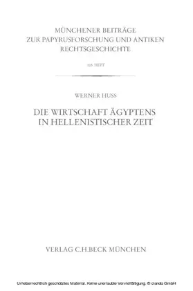 Huß |  Münchener Beiträge zur Papyrusforschung Heft 105: Die Wirtschaft Ägyptens in hellenistischer Zeit | eBook | Sack Fachmedien