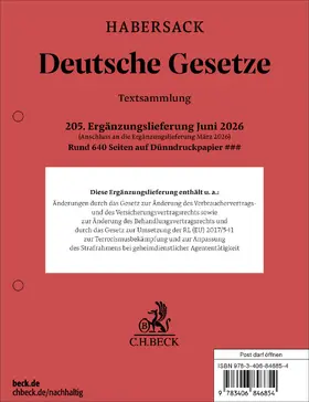 Deutsche Gesetze  205. Ergänzungslieferung | Buch | 978-3-406-84685-4 | www.sack.de