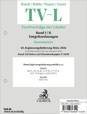  TV-L  63. Ergänzungslieferung | Loseblattwerk |  Sack Fachmedien