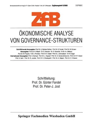 Jost / Fandel |  Ökonomische Analyse von Governance-Strukturen | Buch |  Sack Fachmedien