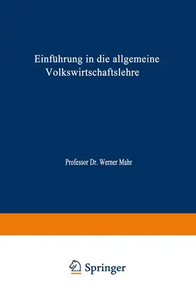 Mahr |  Einführung in die Allgemeine Volkswirtschaftslehre | Buch |  Sack Fachmedien