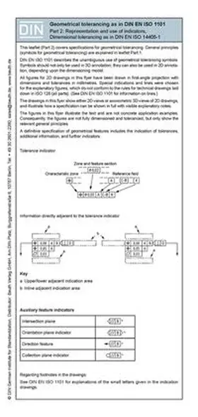 Bertschat / DIN e.V. |  Geometrical tolerancing according to DIN EN ISO 1101- Part 2 -2D/3D-Presentation incl. dimensional tolerancing Fold-out leaflet - Book with e-book | Buch |  Sack Fachmedien