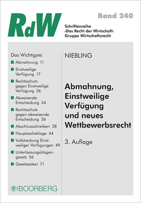 Niebling | Abmahnung, Einstweilige Verfügung und neues Wettbewerbsrecht | Buch | 978-3-415-06270-2 | sack.de
