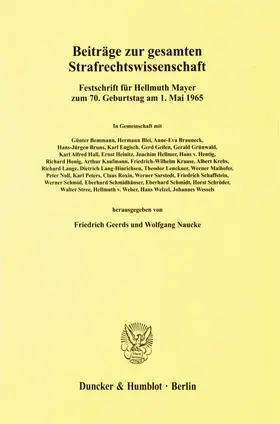 Geerds / Naucke |  Beiträge zur gesamten Strafrechtswissenschaft. | Buch |  Sack Fachmedien