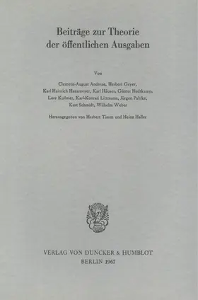 Timm / Haller |  Beiträge zur Theorie der öffentlichen Ausgaben. | Buch |  Sack Fachmedien