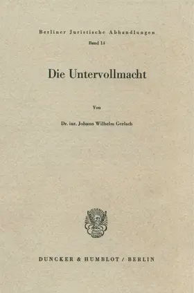 Gerlach | Die Untervollmacht. | Buch | 978-3-428-00480-5 | www.sack.de