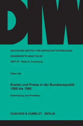 Hiß |  Kosten und Preise in der Bundesrepublik 1950 bis 1960. | Buch |  Sack Fachmedien