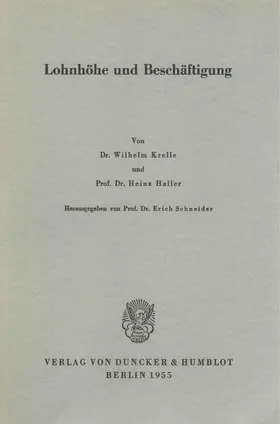 Krelle / Haller |  Lohnhöhe und Beschäftigung. | Buch |  Sack Fachmedien