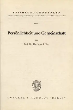 Kühn |  Persönlichkeit und Gemeinschaft. | Buch |  Sack Fachmedien
