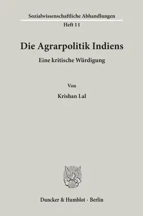 Lal |  Die Agrarpolitik Indiens. | Buch |  Sack Fachmedien