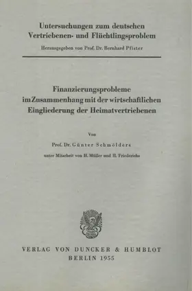 Schmölders / Pfister |  Untersuchungen zum deutschen Vertriebenen- und Flüchtlingsproblem. | Buch |  Sack Fachmedien