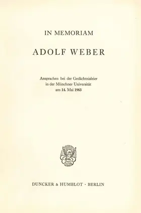  In memoriam Adolf Weber. | Buch |  Sack Fachmedien