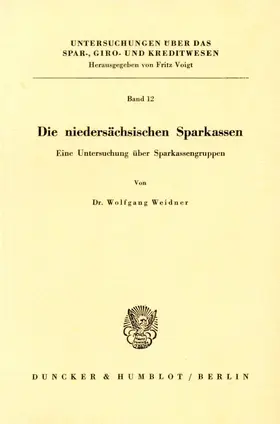 Weidner |  Die niedersächsischen Sparkassen. | Buch |  Sack Fachmedien