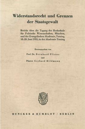 Pfister / Hildemann / Hildmann |  Widerstandsrecht und Grenzen der Staatsgewalt | Buch |  Sack Fachmedien