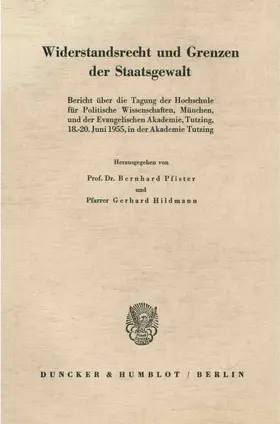 Pfister / Hildmann |  Widerstandsrecht und Grenzen der Staatsgewalt. | Buch |  Sack Fachmedien