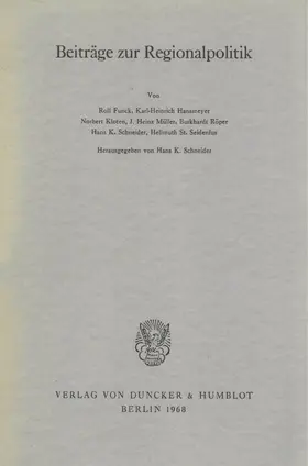 Schneider |  Beiträge zur Regionalpolitik. | Buch |  Sack Fachmedien