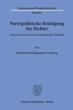 Niethammer-Vonberg |  Parteipolitische Betätigung der Richter. | Buch |  Sack Fachmedien