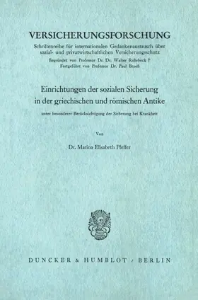 Pfeffer |  Einrichtungen der sozialen Sicherung in der griechischen und römischen Antike | Buch |  Sack Fachmedien