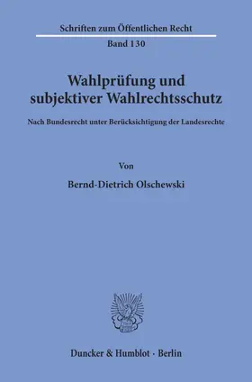Olschewski |  Wahlprüfung und subjektiver Wahlrechtsschutz. | Buch |  Sack Fachmedien
