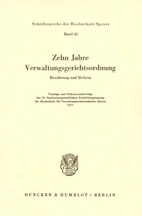 / |  Zehn Jahre Verwaltungsgerichtsordnung. | Buch |  Sack Fachmedien