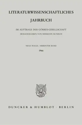 Kunisch |  Literaturwissenschaftliches Jahrbuch. | Buch |  Sack Fachmedien