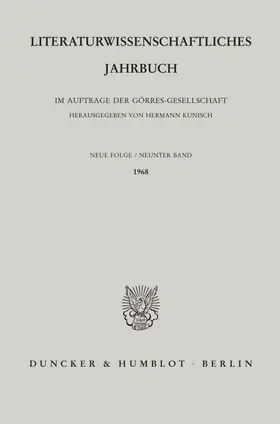 Kunisch |  Literaturwissenschaftliches Jahrbuch. | Buch |  Sack Fachmedien
