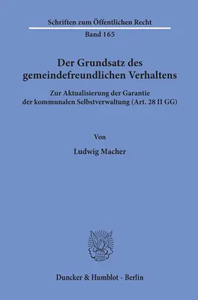 Macher |  Der Grundsatz des gemeindefreundlichen Verhaltens. | Buch |  Sack Fachmedien