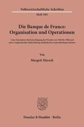 Mersch |  Die Banque de France: Organisation und Operationen. | Buch |  Sack Fachmedien