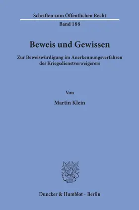 Klein |  Beweis und Gewissen. | Buch |  Sack Fachmedien