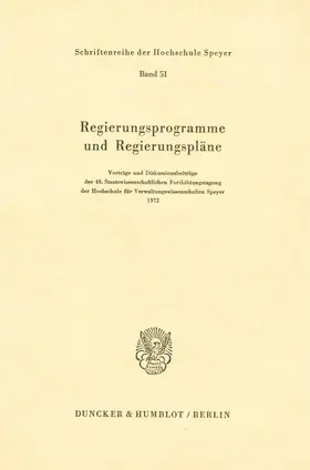/ |  Regierungsprogramme und Regierungspläne. | Buch |  Sack Fachmedien