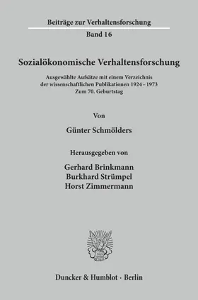 Schmölders / Brinkmann / Strümpel |  Sozialökonomische Verhaltensforschung. | Buch |  Sack Fachmedien