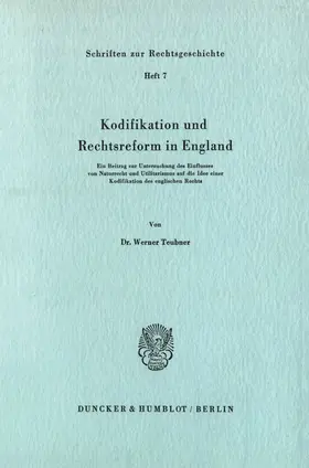 Teubner |  Kodifikation und Rechtsreform in England. | Buch |  Sack Fachmedien