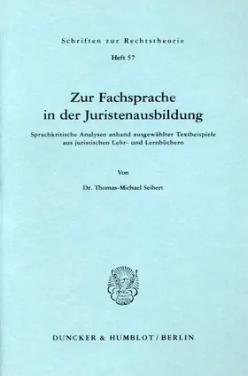 Seibert |  Zur Fachsprache in der Juristenausbildung. | Buch |  Sack Fachmedien