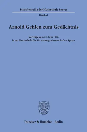  Arnold Gehlen zum Gedächtnis. | Buch |  Sack Fachmedien