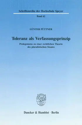 Püttner | Toleranz als Verfassungsprinzip. | Buch | 978-3-428-03829-9 | www.sack.de