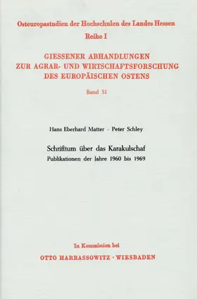 Matter / Schley |  Schrifttum über das Karakulschaf. | Buch |  Sack Fachmedien
