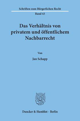 Schapp |  Das Verhältnis von privatem und öffentlichem Nachbarrecht. | Buch |  Sack Fachmedien