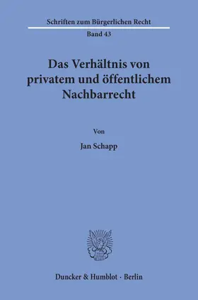 Schapp |  Das Verhältnis von privatem und öffentlichem Nachbarrecht. | Buch |  Sack Fachmedien