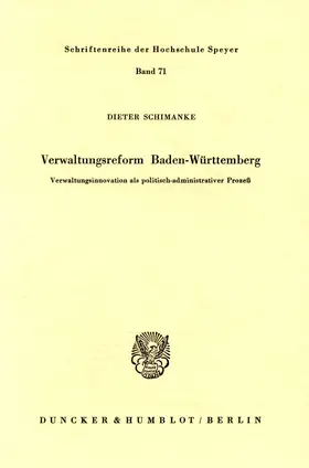 Schimanke |  Verwaltungsreform Baden-Württemberg. | Buch |  Sack Fachmedien