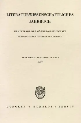 Kunisch |  Literaturwissenschaftliches Jahrbuch. | Buch |  Sack Fachmedien
